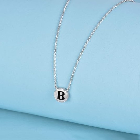 LUHE "B" Initial Necklace Sterling Silver Circle Engraved Pendant Necklace Jewel - Picture 6 of 6
